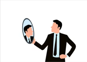 Illustration d'un homme se regardant dans le miroir - Manque de confiance en soi et TCC - Psychothérapie Paris 9